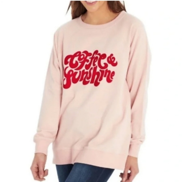 Wildfox Sweaters - Wildfox Coffee and Sunshine Print Oversized Light Pink Sweater Womens Size Med